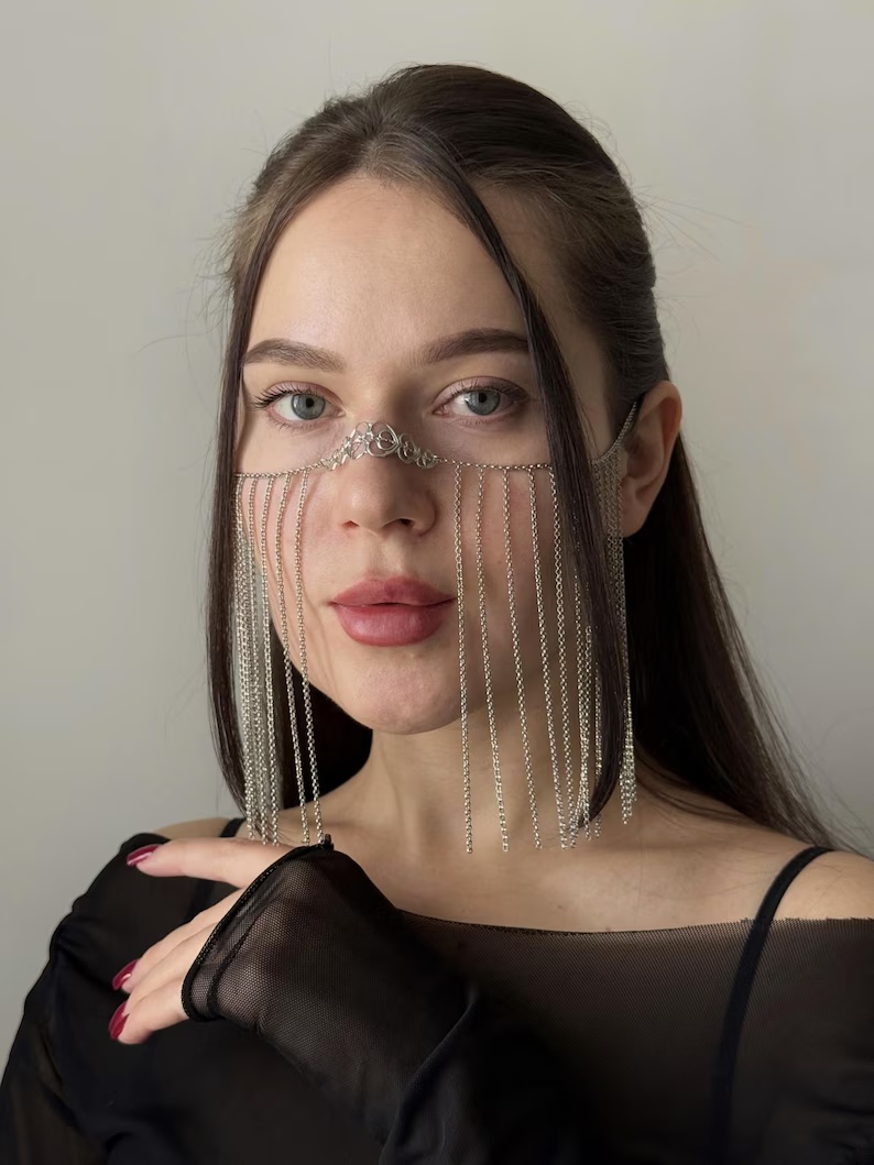 Silver Face Chain Mask