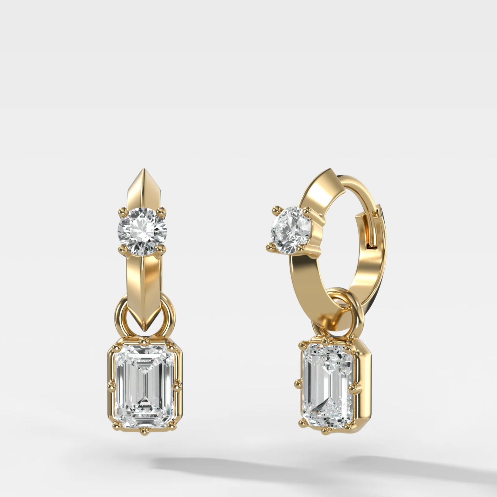 Knife Edge Huggies with Elongated Radiant Cut Diamonds
