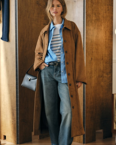 Vegan Suede Long Mac Coat