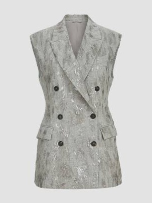Virgin Wool and Cashmere Twill Flannel Vest with Dazzling Lynx Embroidery