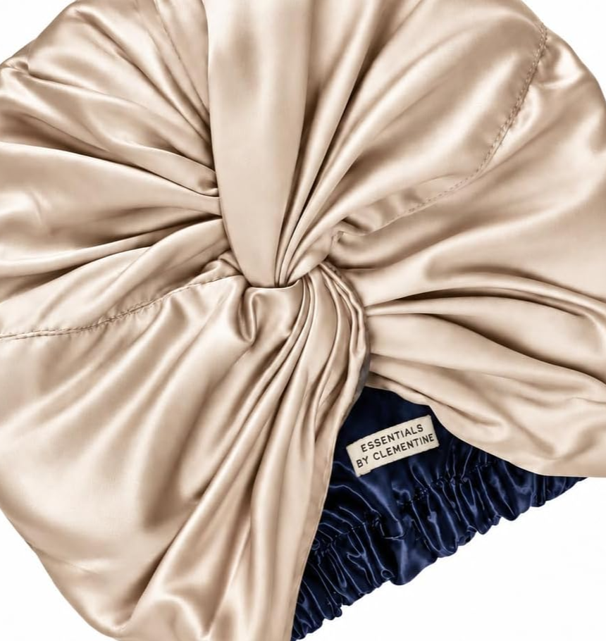 100% Mulberry Silk Sleep Bonnet by Clementine Essentials — Champagne Sunset