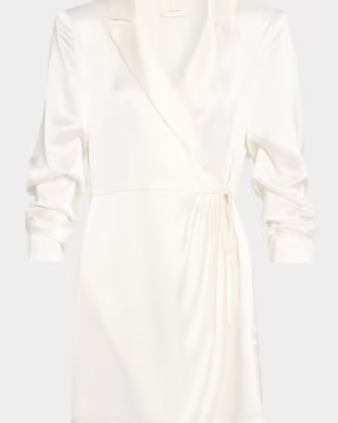 Cinq à Sept Sabina Scrunched-Sleeve Satin Mini Wrap Dress