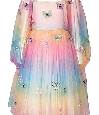 Girls Rainbow Butterfly Ombre Long Sleeve Dress