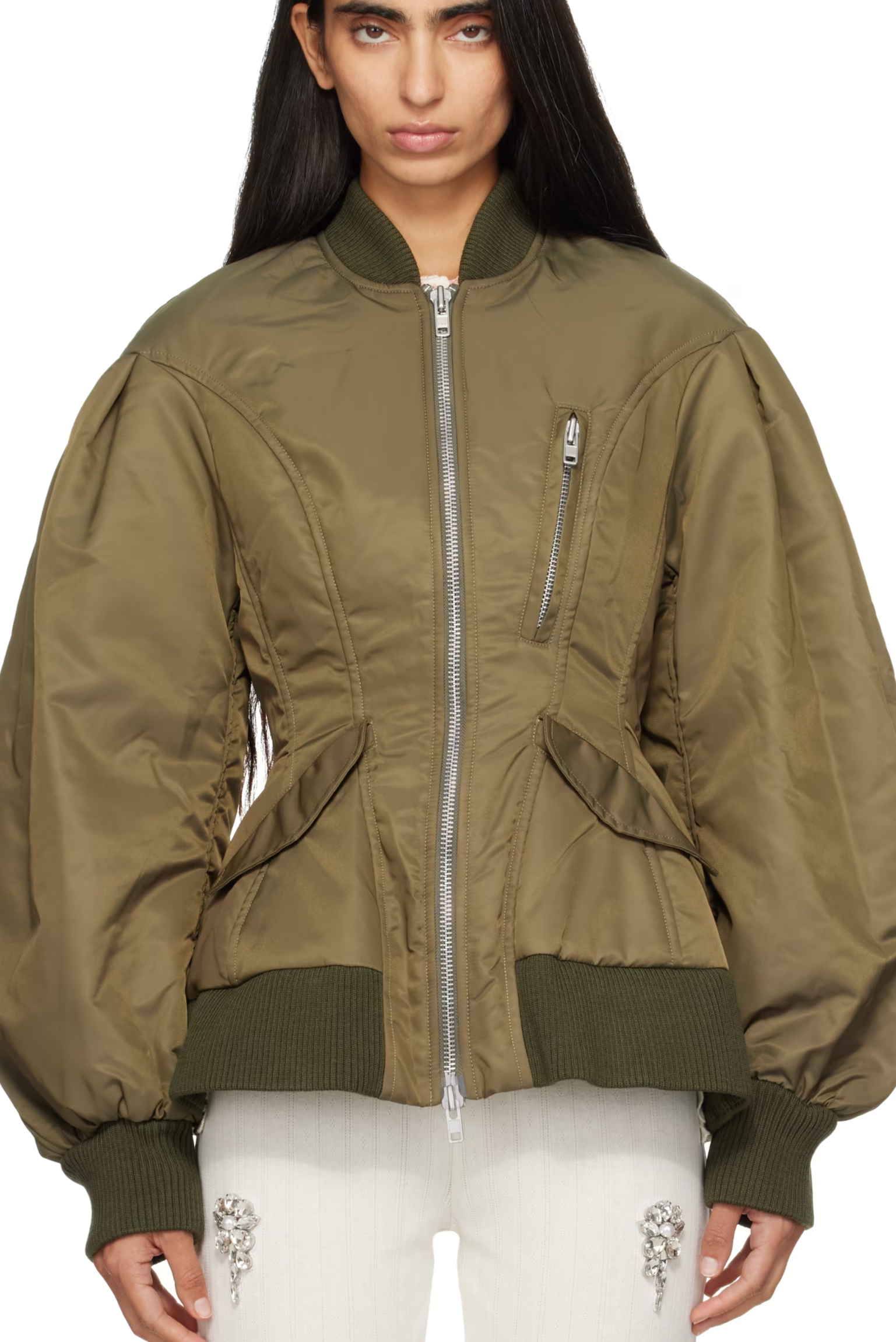 Simone Rocha Green Padded Sculpted Bomber Jacket