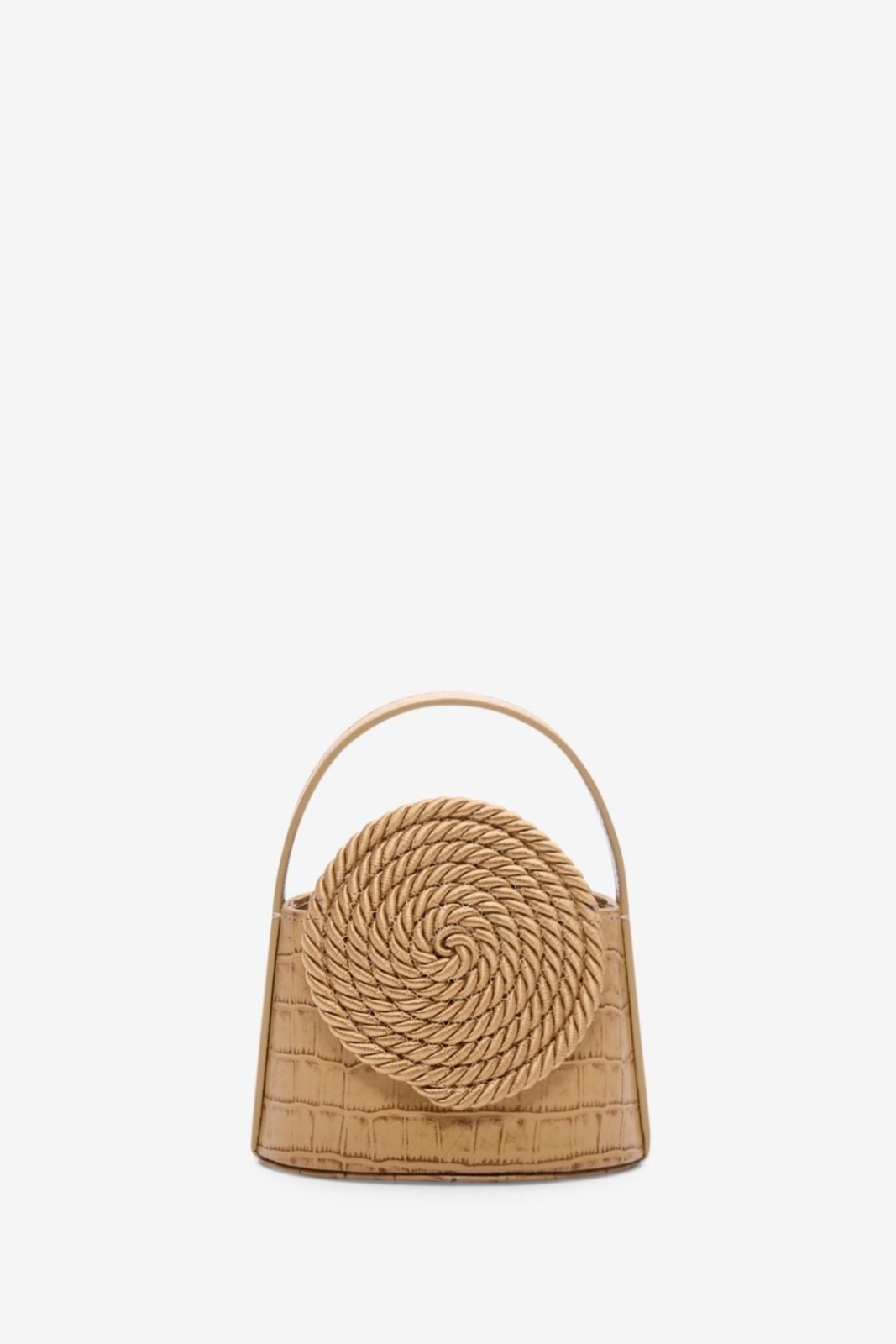 Yellow croco-embossed leather bag with passementerie detail