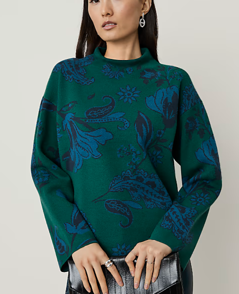 Paisley Jacquard Mock Neck Sweater