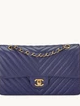 what goes around comes around chanel navy chevron lambskin double-flap 10" bag