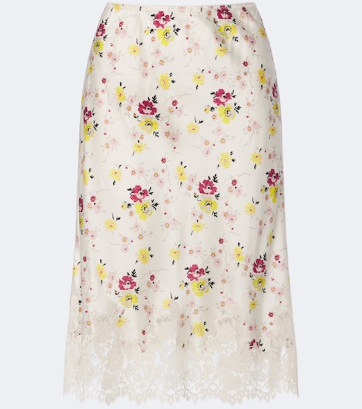 Elowette lace-trimmed silk satin midi skirt