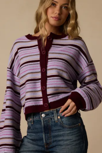 North Beach Purple Multi Stripe Cardigan