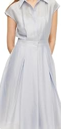 Women's Tencel Linen Blend Midi Shirt Dress Cap Sleeve Collared Smocked Waist Formal Dresses with Pockets
