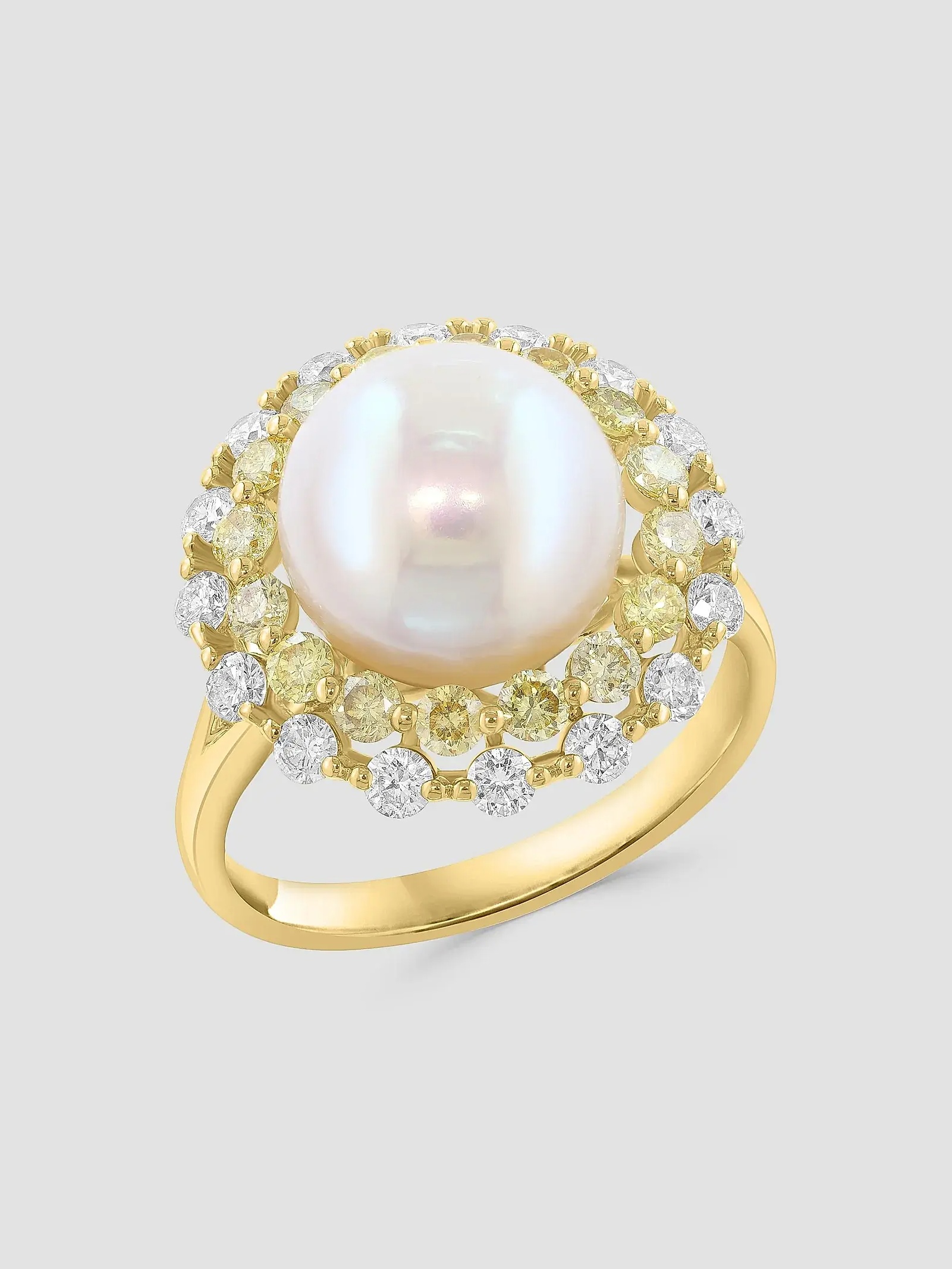 14K Yellow Gold, Freshwater Pearl & 1.29 TCW Diamond Halo Ring