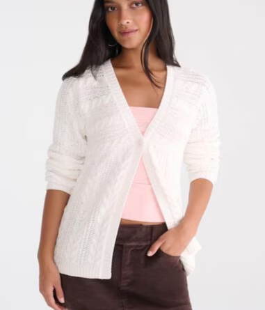 Babydoll One-Button Cable Cardigan
