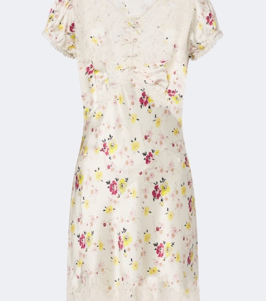 Elisaria floral lace-trimmed silk minidress