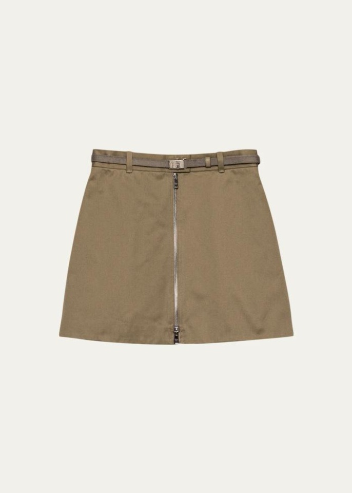 BERGDORF GOODMAN PRADA BELTED COTTON-BLEND MINI SKIRT