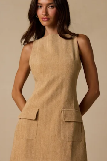 Brooklyn Tan Corduroy Mini Dress With Pockets