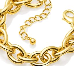 Gold Bracelets for Women 14k Gold Plated Chunky Thick Large Link Chain Bracelet