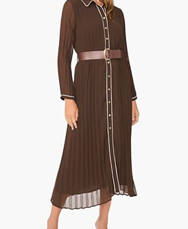 Women's Pleated Long-Sleeve Midi Dress
