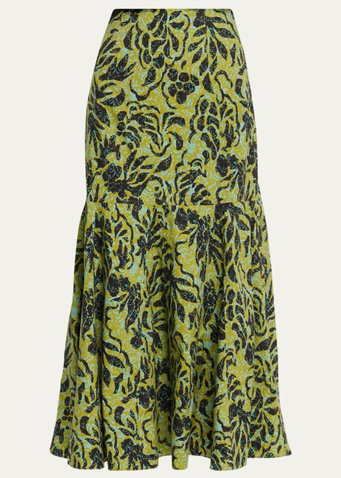 BERGDORF GOODMAN ULLA JOHNSON CLARISSE FLORAL TRUMPET SKIRT