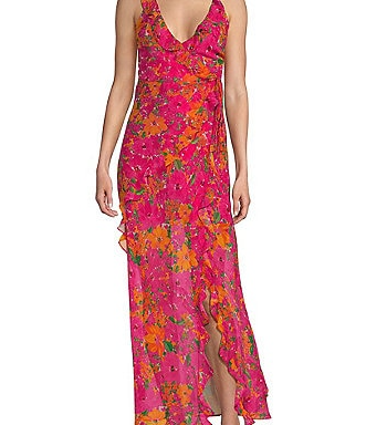 Just Like Heaven Wrap Ruffle Chiffon Maxi Dress