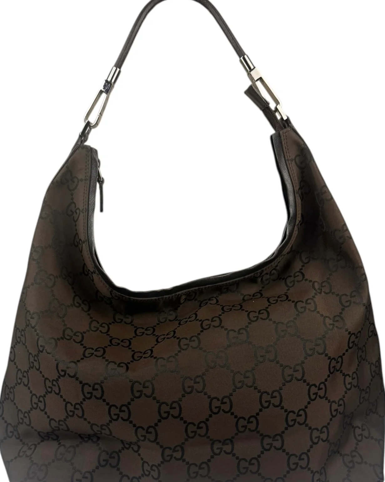 Gucci GG Monogram Brown Nylon Hobo Bag