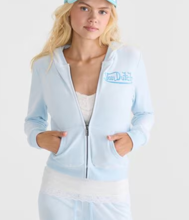 Von Dutch Rhinestone Velour Full-Zip Hoodie