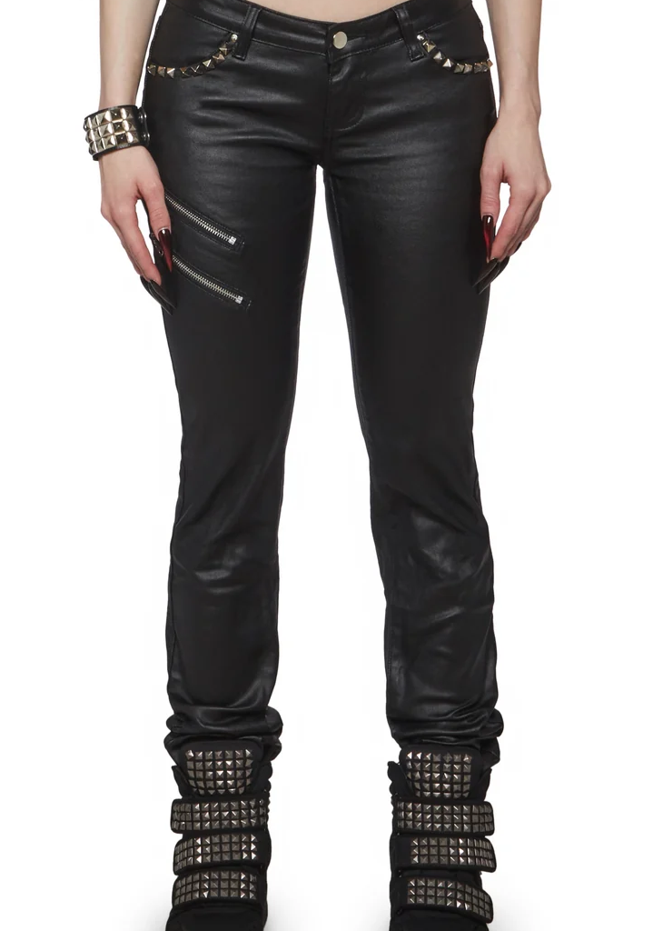 Born To Rock Wax Denim Skinny Jeans - Studded