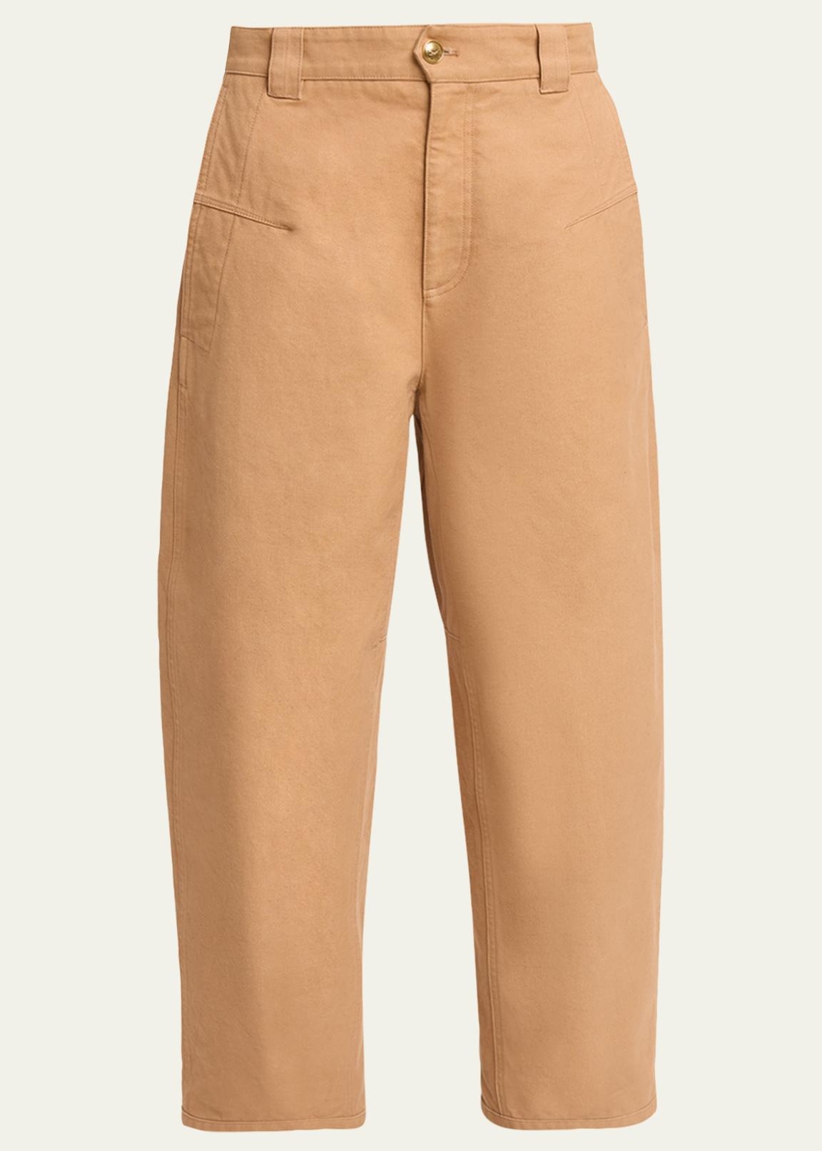 Cotton Canvas Barrel-Leg Trousers
