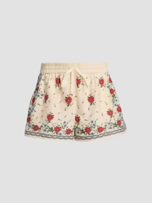 Oslo Floral Cotton-Silk Drawstring Shorts