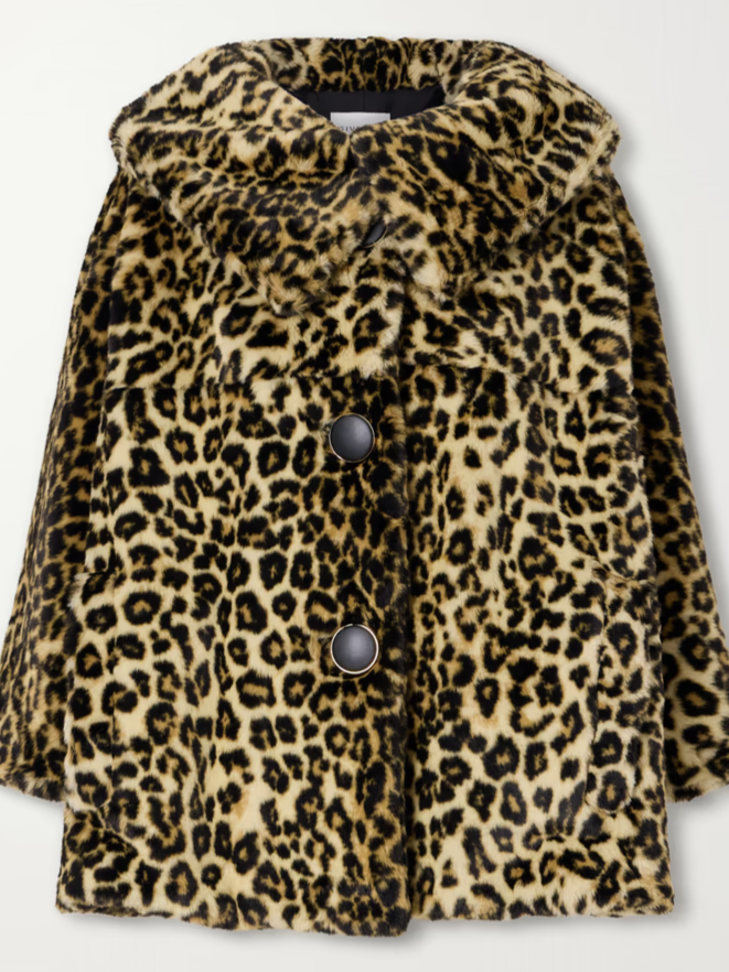 GIVENCHY Cape-effect leopard-print plush coat