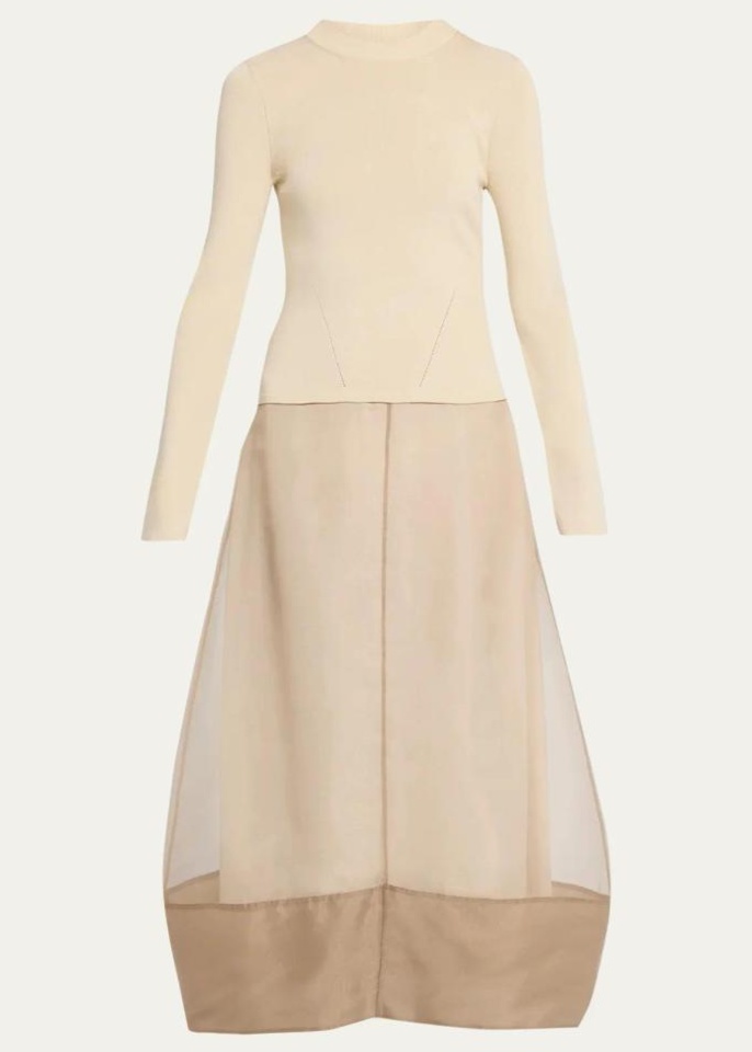 BERGDORF GOODMAN SIMKHAI MARIL MIXED MEDIA BUBBLE MIDI DRESS