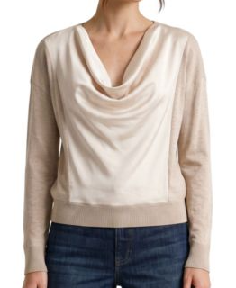 Women's Cowl Neck Satin Front Sweater