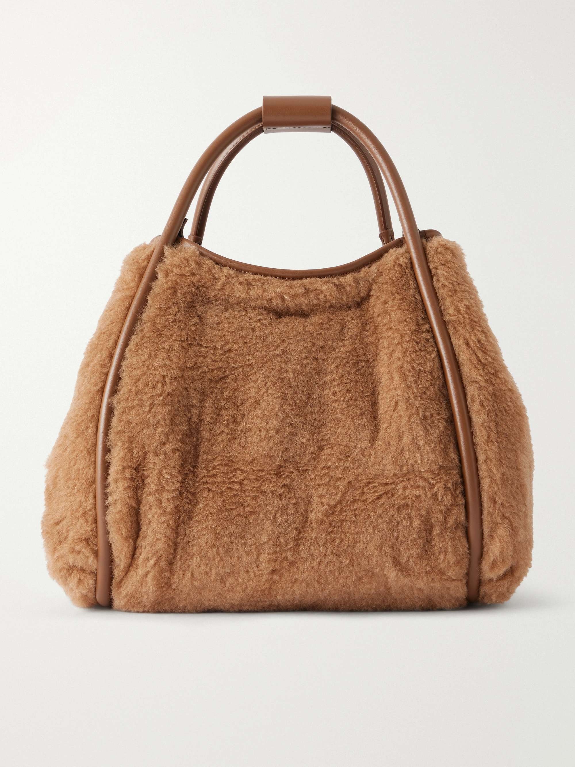 Marine leather-trimmed camel-hair tote
