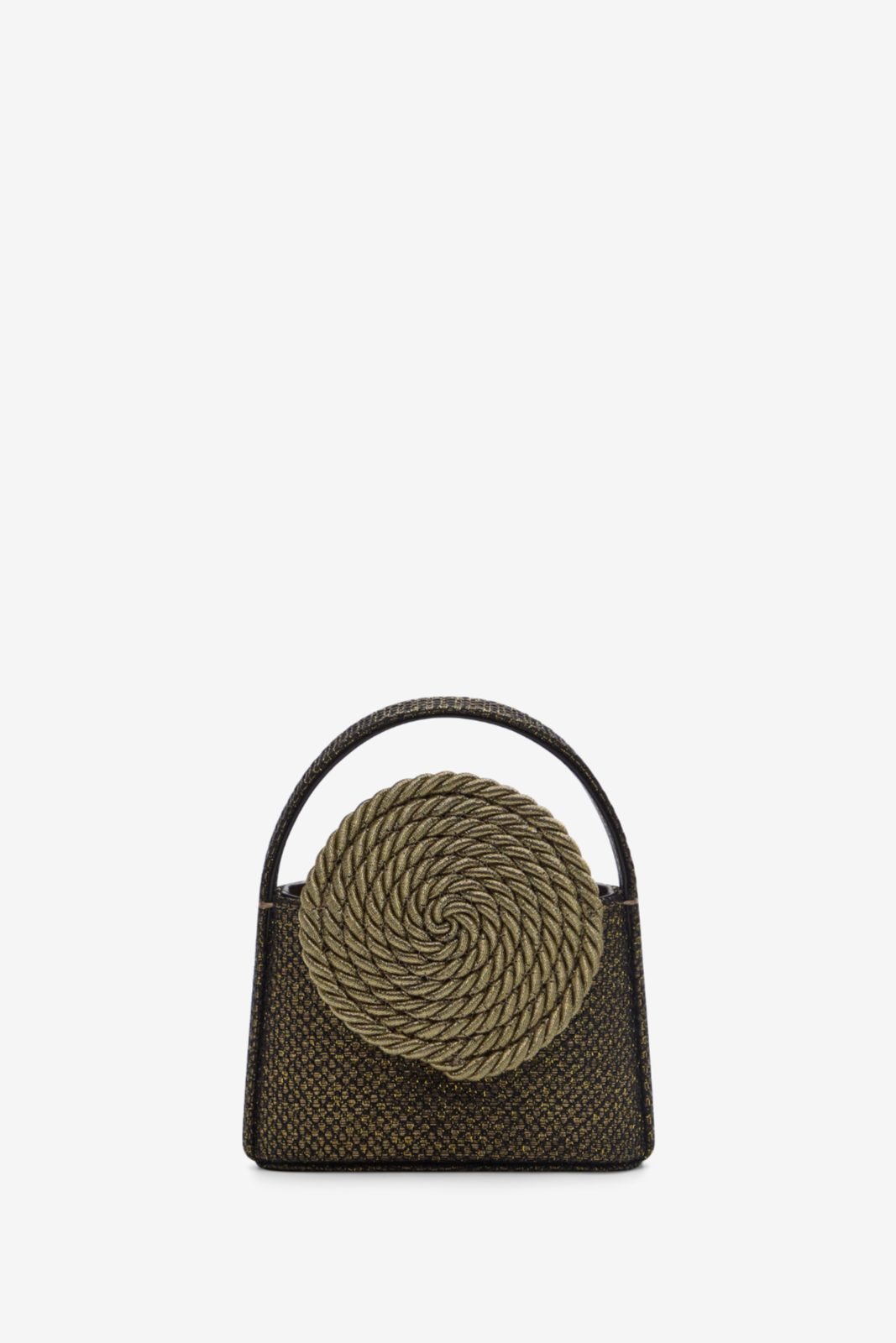 Antique gold glitter mini top-handle bag with passementerie detail