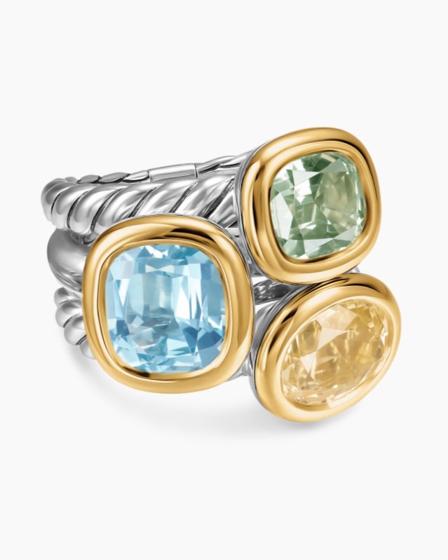 Dy Mercer Color Three Stone Ring In Sterling Silver With 14k Yellow Gold 20.7mm