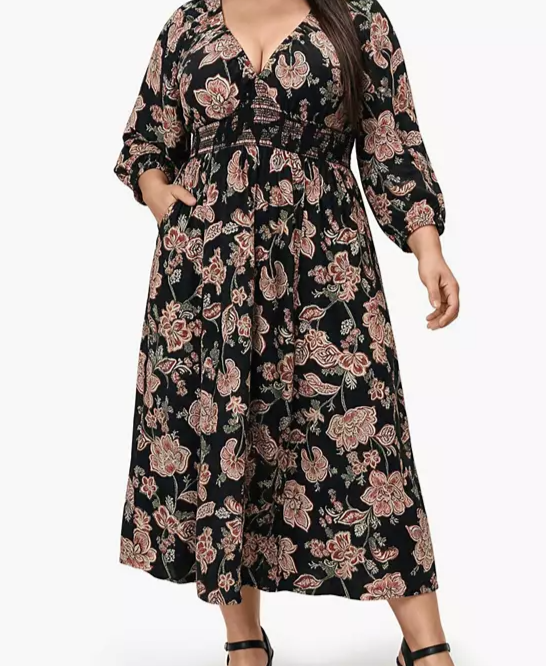 Plus Size Maxi V-Neck Raglan-Sleeve Dress