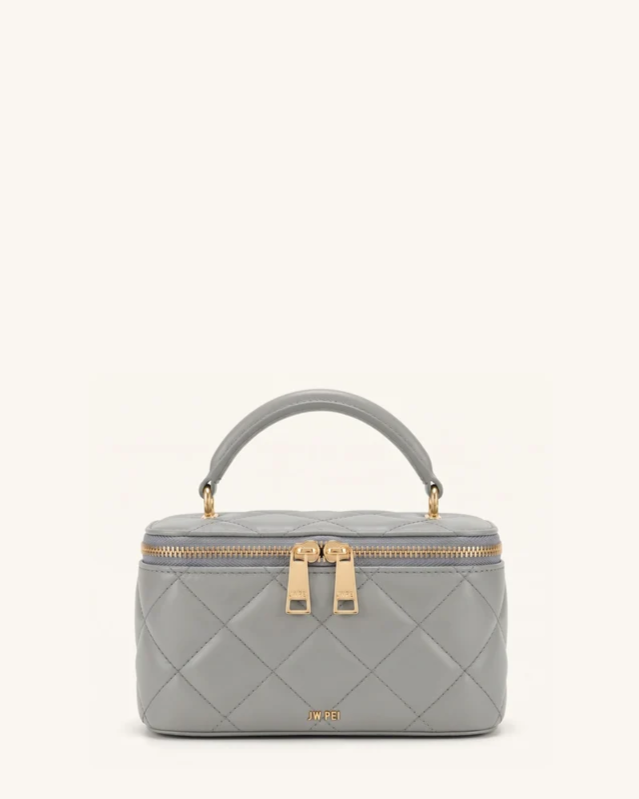 Vivienne Quilted Vanity Top Handle Bag - Gray