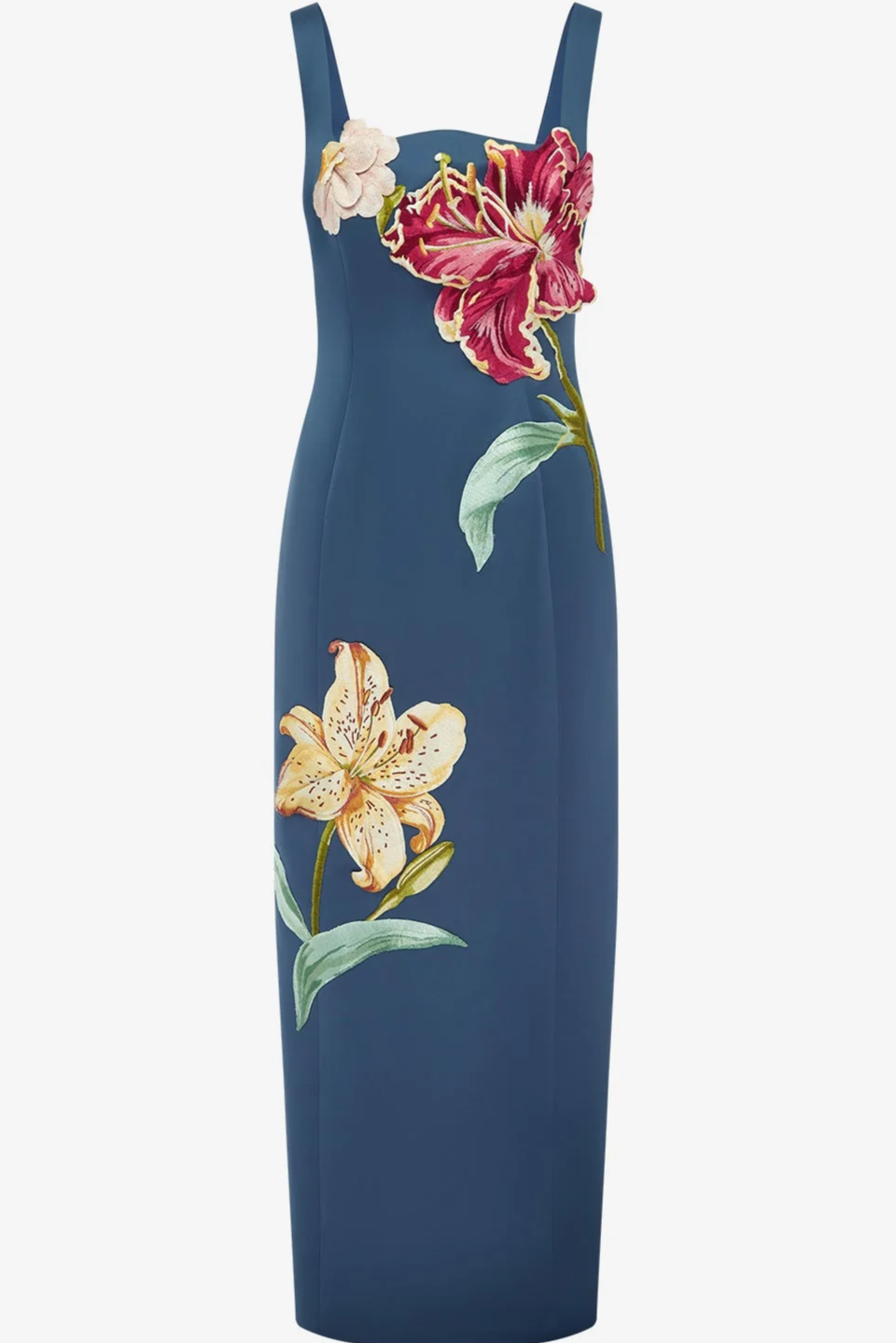 Adelina Embroidered Maxi Dress - Lily Print in Indigo