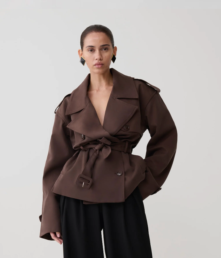 Alden Short Trench Jacket - Chocolate