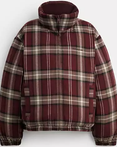 Reversible Plaid Short Puffer