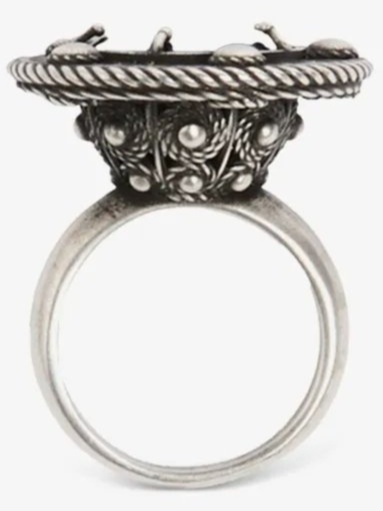 Engraved stone-embellished ring