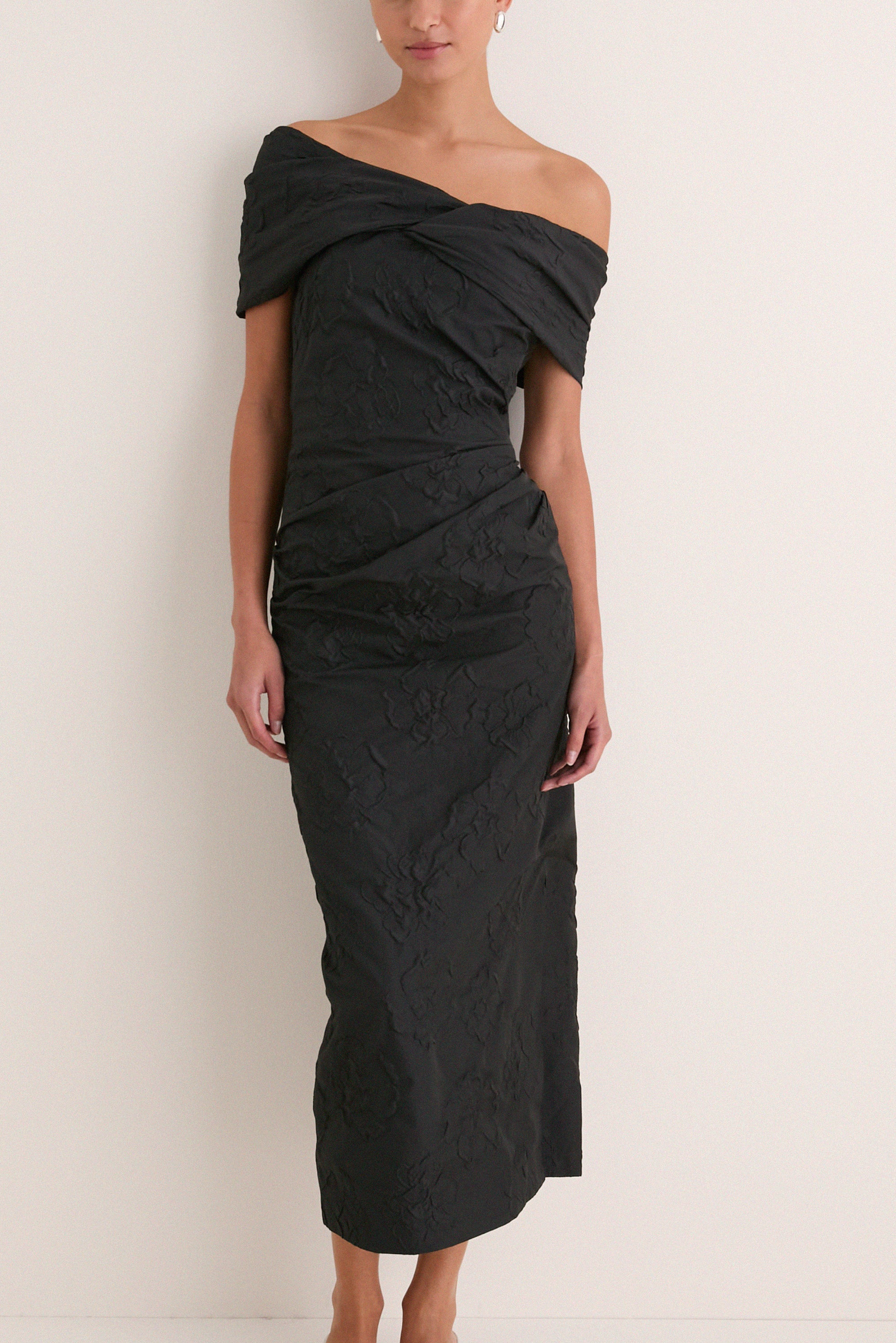 Noir Violeta Off the Shoulder Nylon Dress