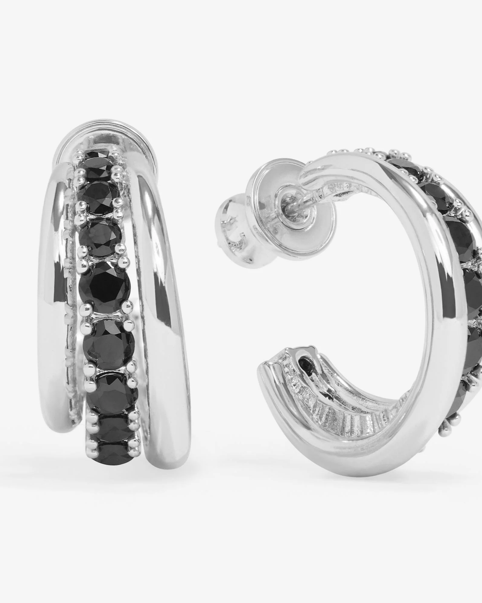 "Oh She Fancy" Smooth & Diamond Hoops - Silver|Black Diamondettes