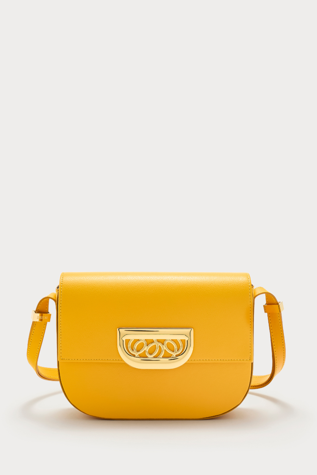 Yellow leather crossbody bag with golden clasp