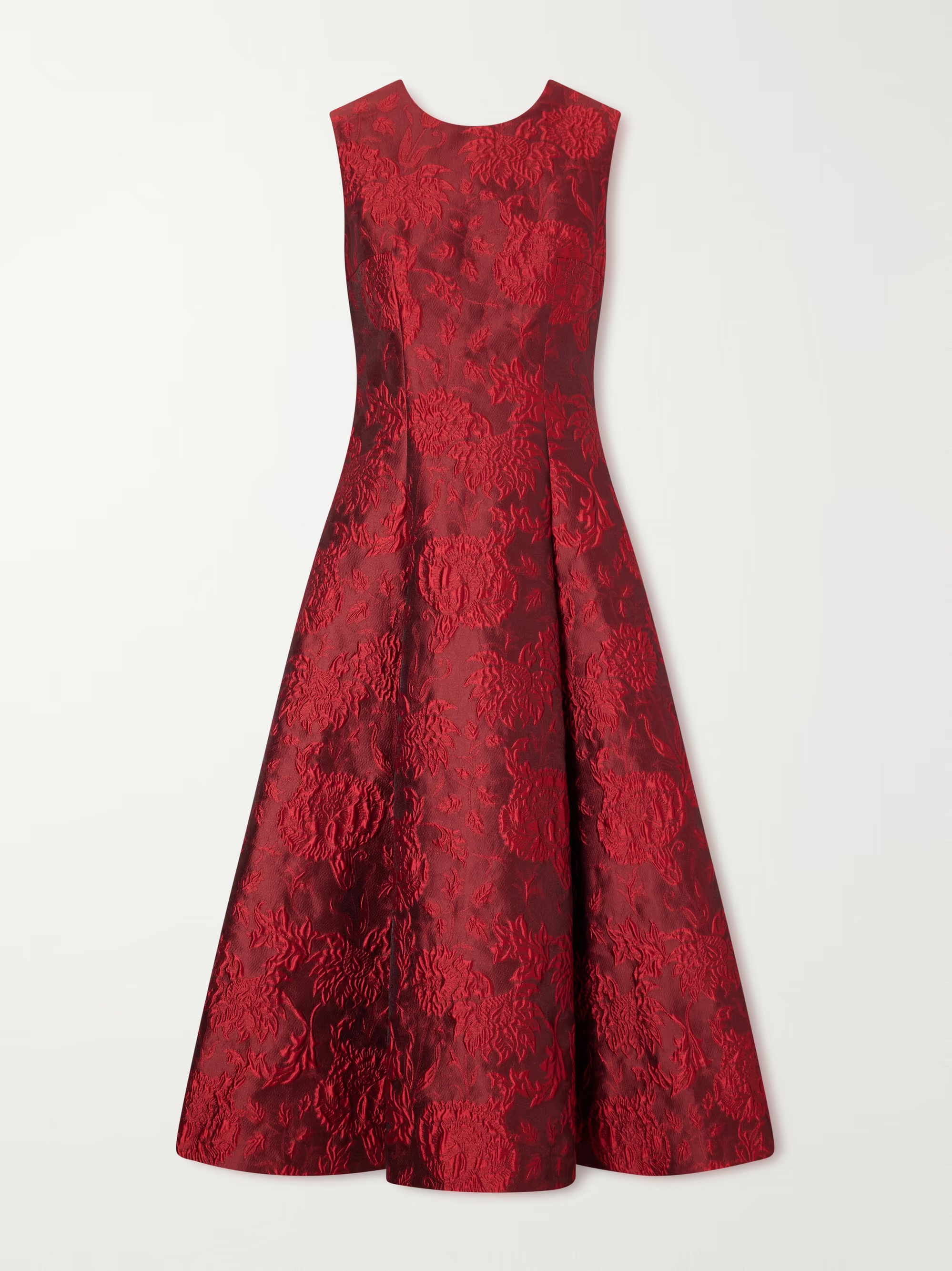 Mara pleated floral-cloqué midi dress