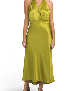 Camarra Pleated Waist Halter Neck Bias Maxi Dress