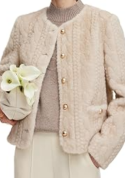 White Faux Fur Winter Coat for Women Short Stand Collar Eco-Friendly Fur Jacket Open Front