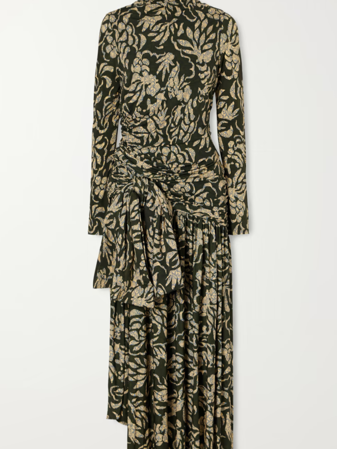 ULLA JOHNSON Katy knotted floral-print jersey turtleneck maxi dress
