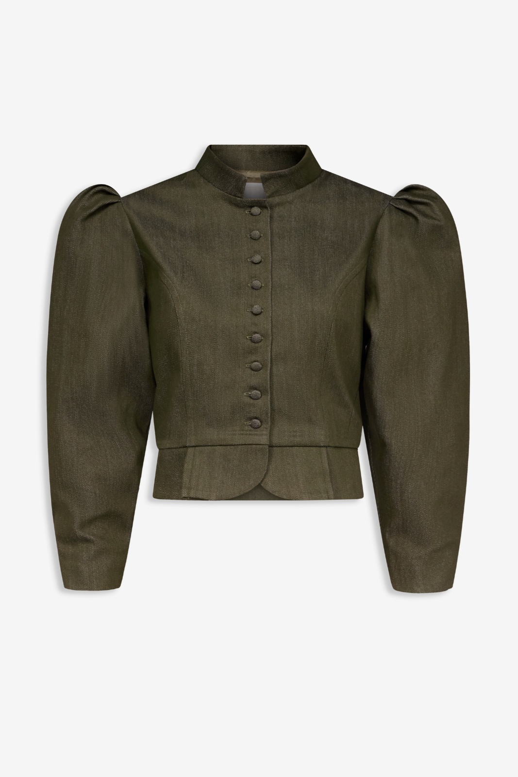 Denim khaki puff sleeve jacket