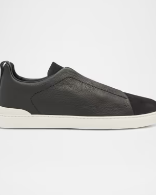 Men's Triple Stitch Leather and Suede Sneakers