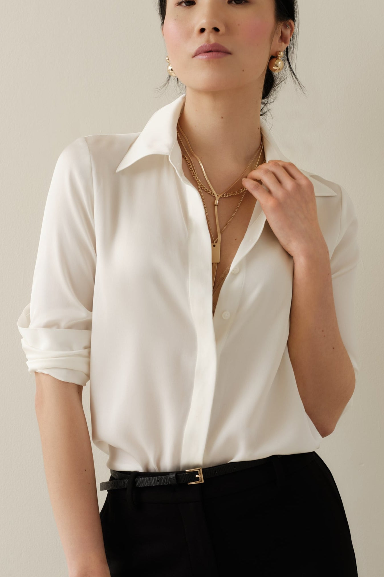 The Grace Silk Long Sleeve Blouse Ivory